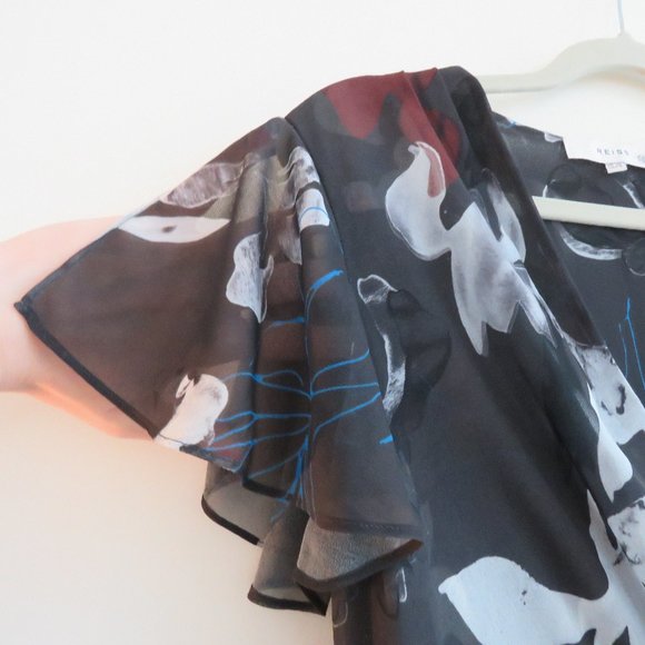 REISS Gray V Neck Floral Sheer Midi Dress - US Size 6 - Picture 6 of 11